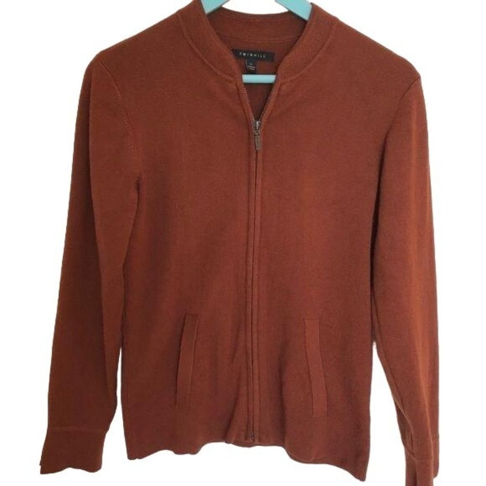 Twinhill wool bend burnt orange full zip up cardigan knit fall sweater sz Small